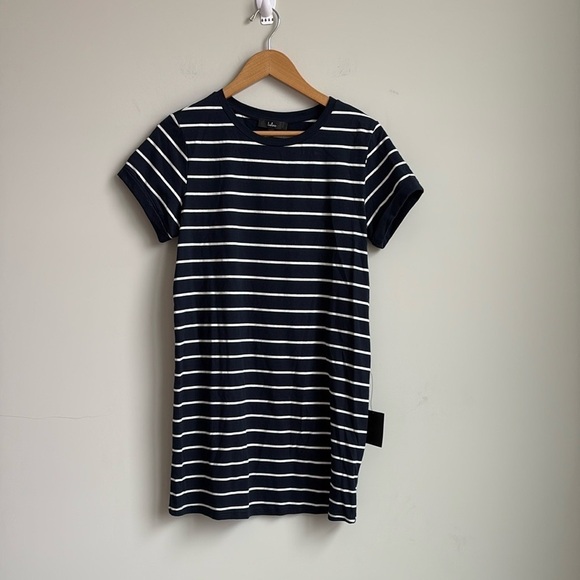 Lulus Cafe Society Navy Blue Striped Shirt Dress SMALL NEW! - Picture 4 of 6